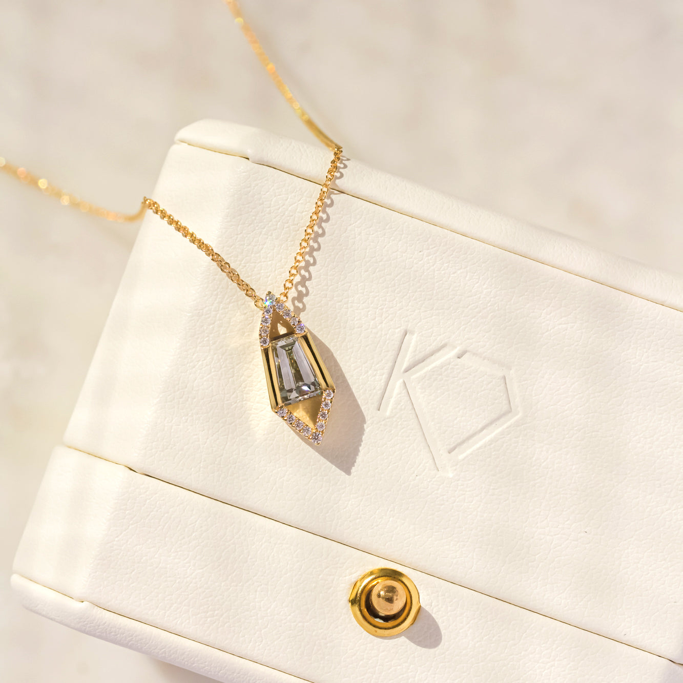 0.73 Carat Natural Diamond Elongated Hexagon Necklace