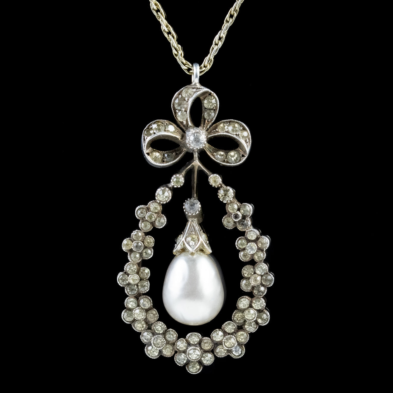 Antique Edwardian Paste Pendant Necklace Sterling Silver Circa 1905