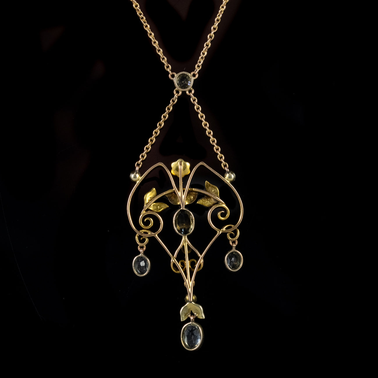 Antique Victorian Aquamarine Pearl Lavaliere Pendant Necklace 9Ct Gold Circa 1900
