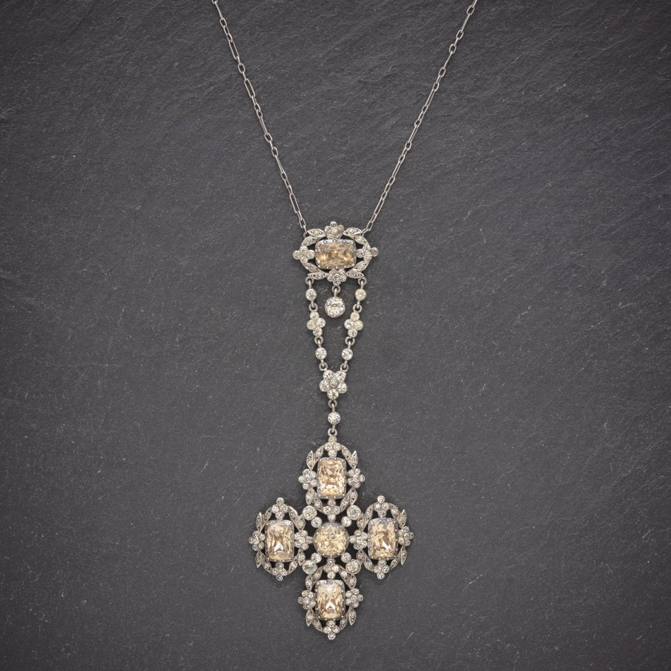 Antique Georgian Yellow Paste Lavaliere Pendant Necklace Silver Circa 1800