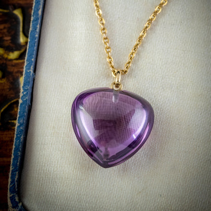 Antique Victorian Amethyst Heart Pendant Necklace 9Ct Gold Circa 1900