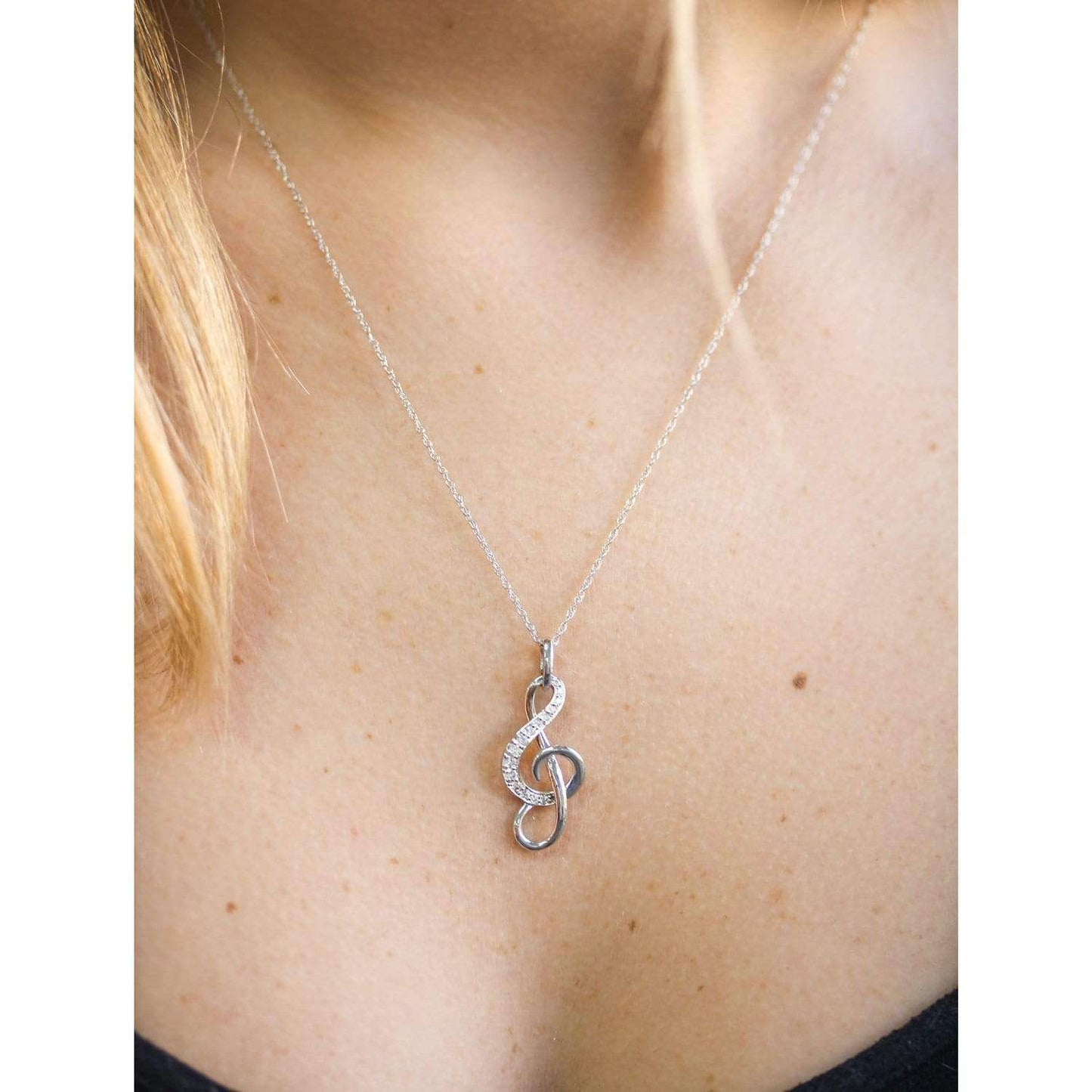 0.15 Carat Natural Diamond Treble Clef Necklace