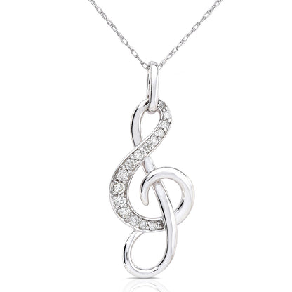 0.15 Carat Natural Diamond Treble Clef Necklace