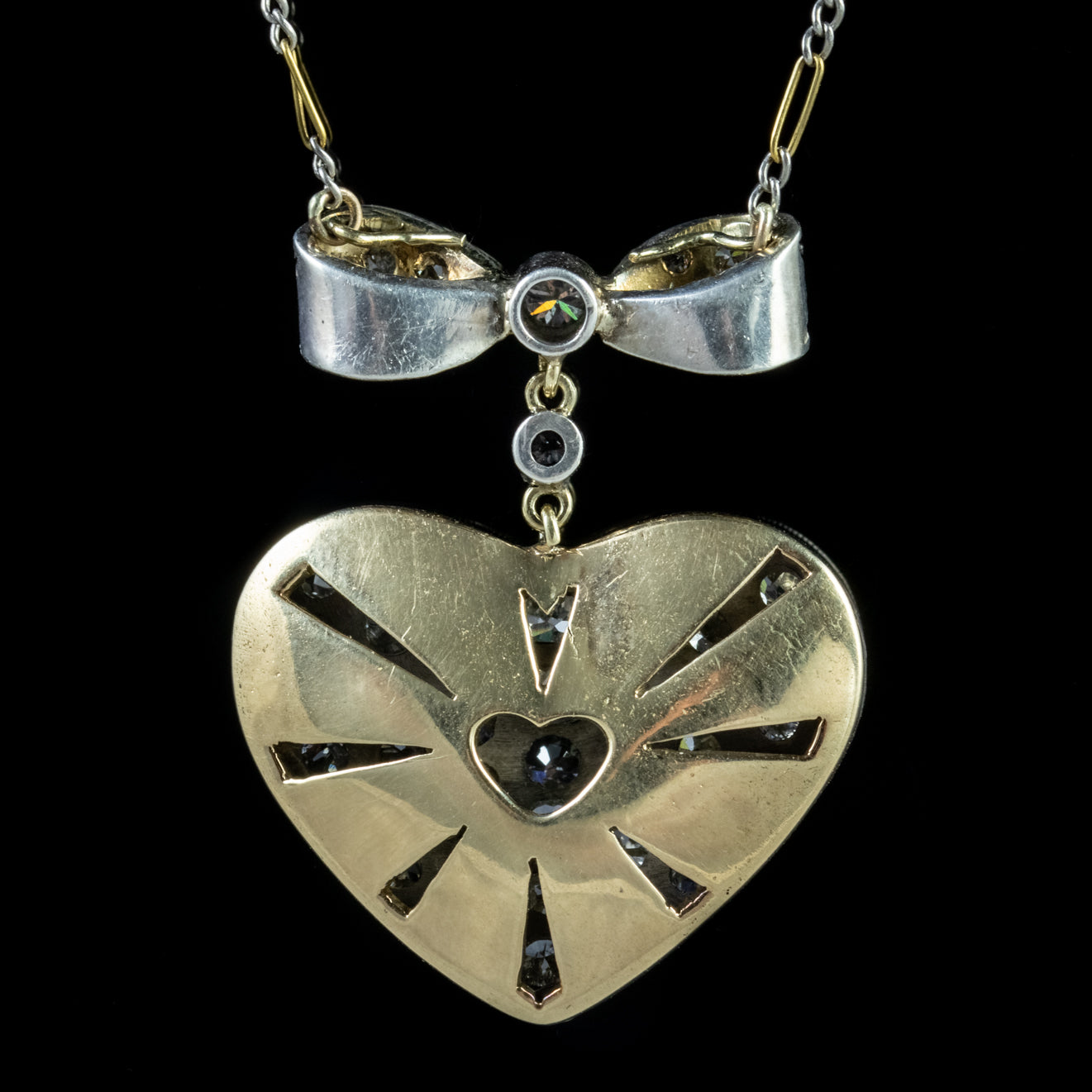 Antique Edwardian Diamond Heart Pendant Necklace 3Ct Old Cut Diamonds Circa 1910