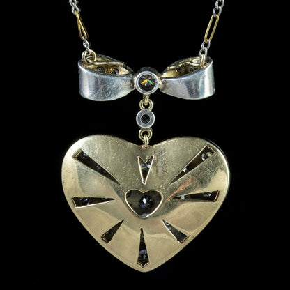 Antique Edwardian Diamond Heart Pendant Necklace 3Ct Old Cut Diamonds Circa 1910
