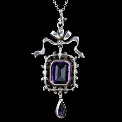 Antique Edwardian Paste Amethyst Pendant Necklace Silver Boxed Harvey And Gore Circa 1905
