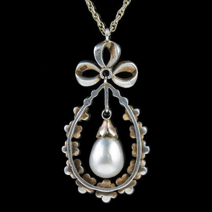 Antique Edwardian Paste Pendant Necklace Sterling Silver Circa 1905