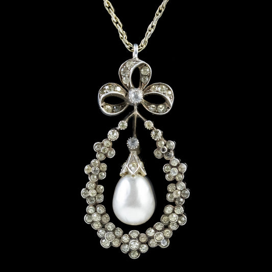 Antique Edwardian Paste Pendant Necklace Sterling Silver Circa 1905