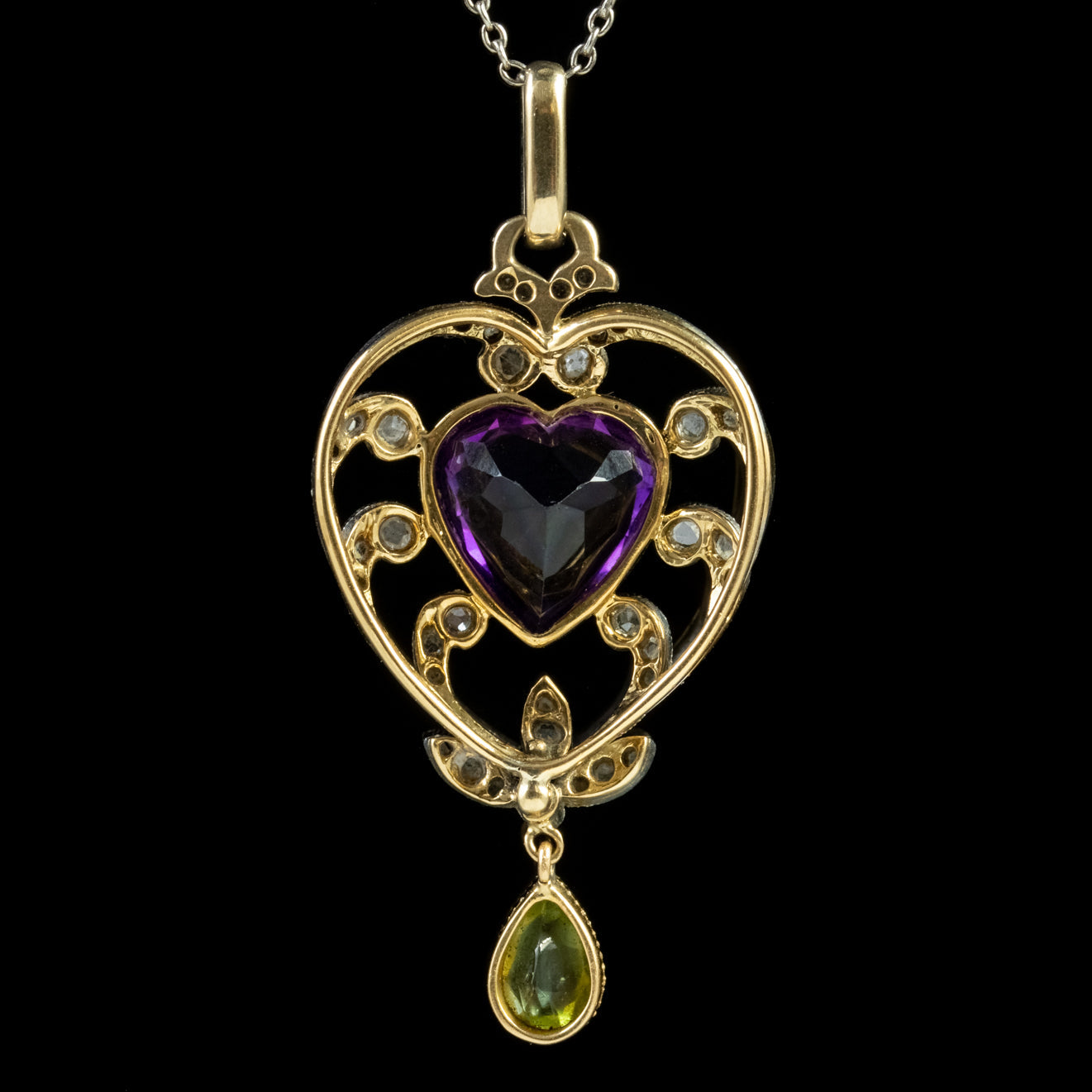 Antique Suffragette Heart Pendant Necklace Platinum 18Ct Gold Edwardian Circa 1910