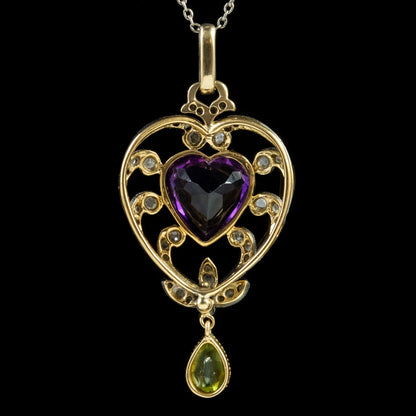 Antique Suffragette Heart Pendant Necklace Platinum 18Ct Gold Edwardian Circa 1910