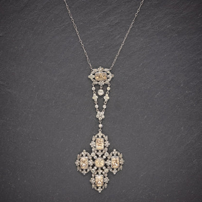 Antique Georgian Yellow Paste Lavaliere Pendant Necklace Silver Circa 1800