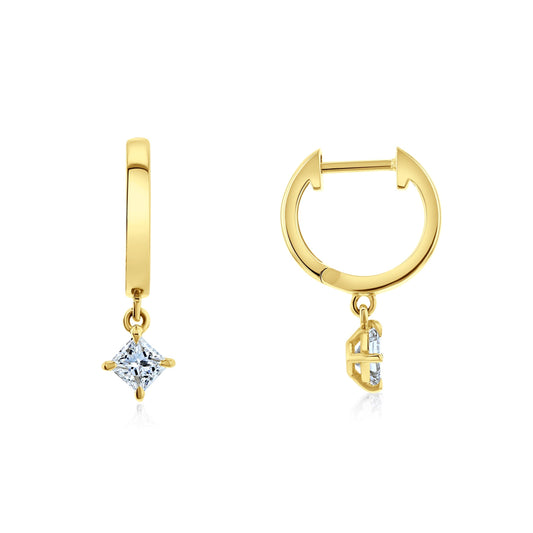 0.5 Carat Natural Diamond Princess Pendant Mini Hoops
