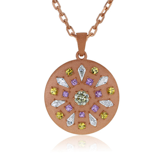 Mixed Natural Diamond & Sapphire Cookie Prism Necklace