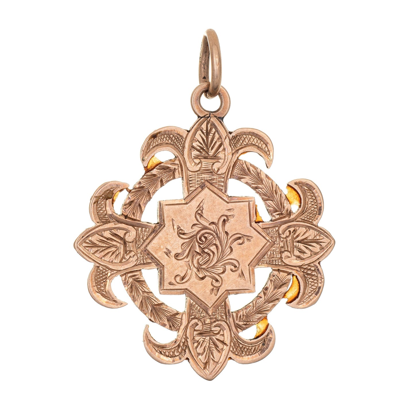 Antique Edwardian Medallion 9k Rose Gold Pendant Vintage Fine Jewelry Fob 1906