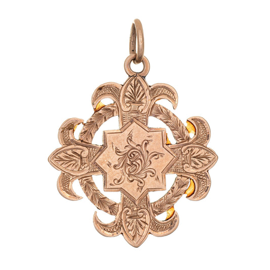 Antique Edwardian Medallion 9k Rose Gold Pendant Vintage Fine Jewelry Fob 1906