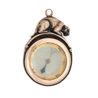 Antique Edwardian Compass Fob 9k Rose Gold Pendant Animal Motif Vintage Jewelry