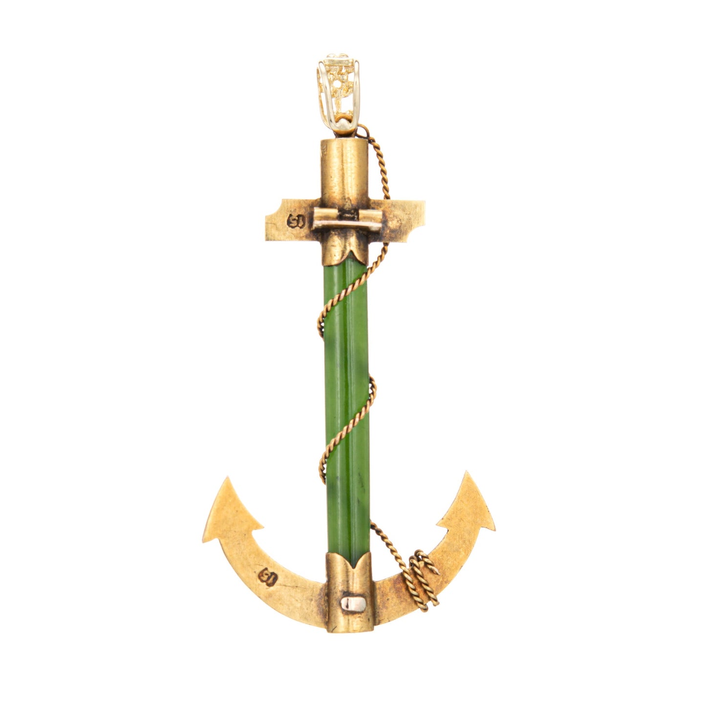 Antique Victorian Anchor Pendant 15k Yellow Gold Nephrite Jade Marine Jewelry