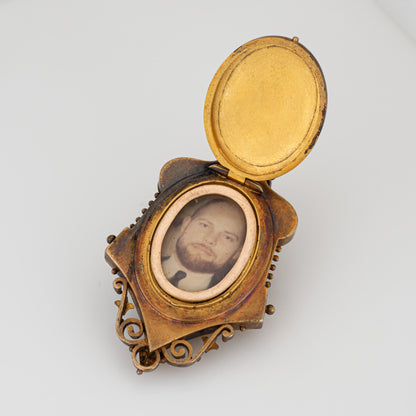 Antique Victorian Large Locket 14k Yellow Gold Diamond Pendant Opens Butterfly