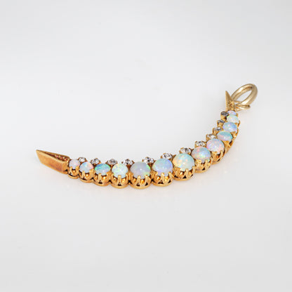 Antique Victorian Crescent Moon Pendant Opal Diamond 18k Gold Celestial Jewelry