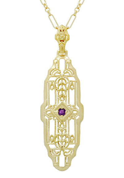 Filigree Lozenge Art Deco Amethyst Necklace in Yellow Gold Vermeil Over Sterling Silver